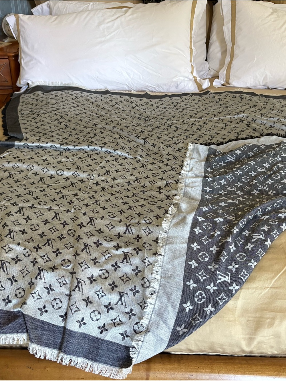 Louis Vuitton Monogram Jacquard Throw Blanket - Gray & Cream